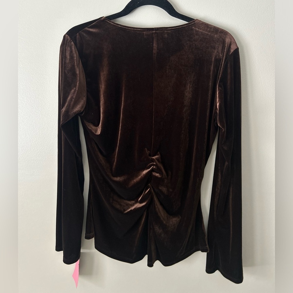 Luxurious Brown Velvet Ruched Blouse - Picture 2 of 6